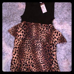 Animal print flared skirt sleeveless dress